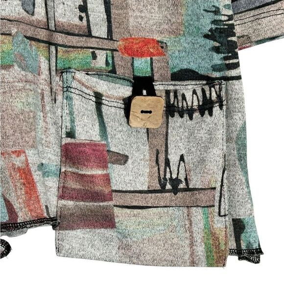 Jess & Jane Abstract Brushed Knit Patch Pocket Tunic Size S Lagenlook Made in US - Picture 5 of 8